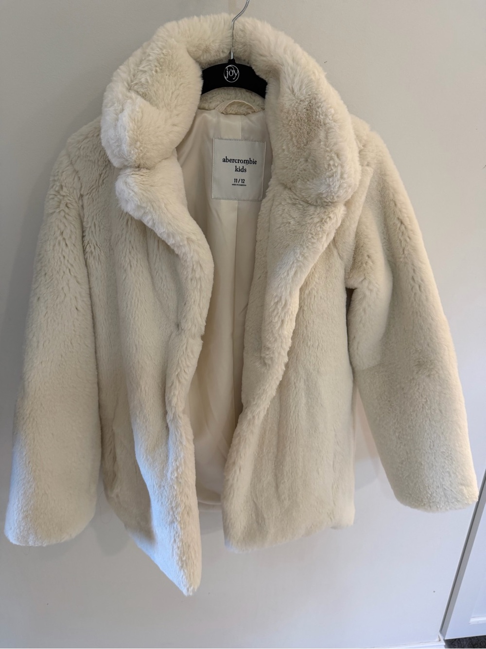 abercrombie kids Cream Plush Faux Fur Coat